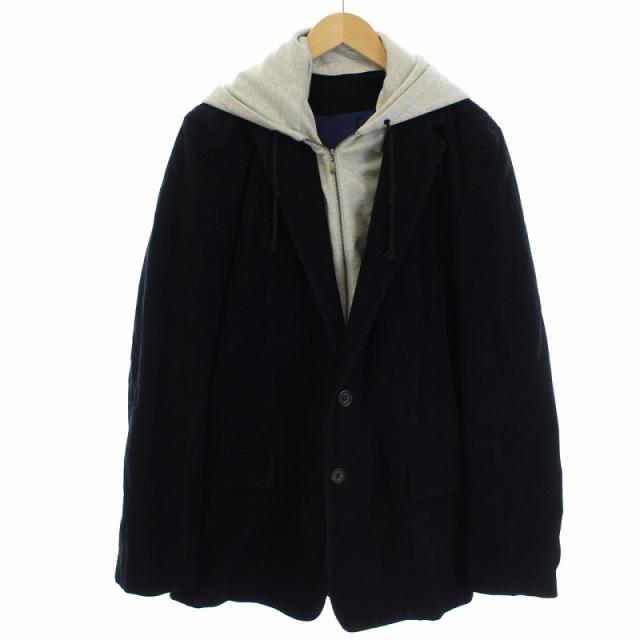 100 の保証 ヒューゴボス フェイクレイヤードテーラードジャケット パーカー リネン 50 L 黒 ブラック