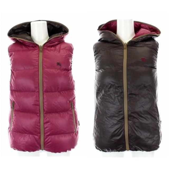 送料無料 未使用品 バーバリーブルーレーベル リバーシブル ダウンベスト フード付き ジップアップ 38 M 紫 茶 爆売り Wsenergy Com Br