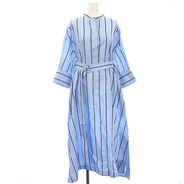 正規店仕入れの 中古 エブール Ebure シャツ ワンピース ストライプ ロング 長袖 ベルト 38 M 水色 ライトブルー G 日本産 Dalcenodecor Com Br