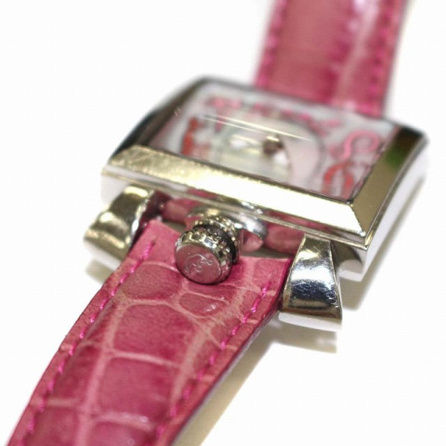 【中古】ガガミラノ GaGa MILANO NAPOLEONE ナポレオーネ 腕時計 スクエア クオーツ クロコ型押しレザー ピンクの通販は