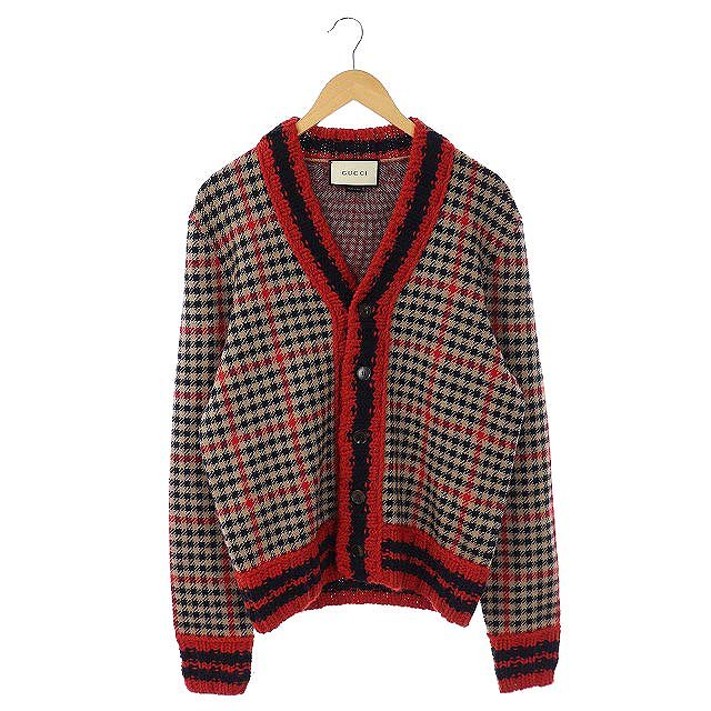 公式 グッチ Gucci Gu156 カシミヤ混パイピングチェックニットカーディガン 長袖 S 赤 ベージュ 紺 Ec メンズ 直営店限定 Www Kaneorthotics Co Nz
