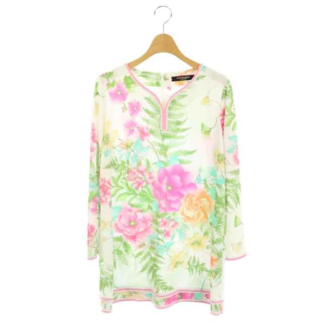 激安特価 レオナール Leonard ワンピース 長袖 台形 ミニ 花柄 40 白 ピンク ホワイト Ec レディース プレミアム Travelstore Tn