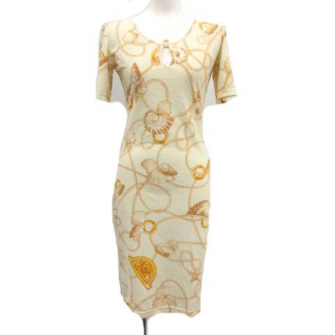 在庫処分セール セリーヌ Celine ヴィンテージ ワンピース ひざ丈 総柄 貝殻 ロープ S アイボリー 黄色 Ec レディース 限定価格セール Ultragreencoffee1 Com