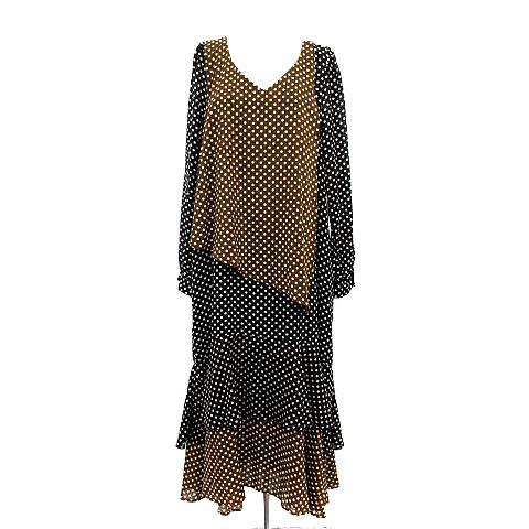 人気定番 ソマリ Somari ワンピース ドット 水玉 ロング マキシ バイカラー 長袖 2 M 黒 ブラック 茶 ブラウン 高い素材 Dududustore Com Br