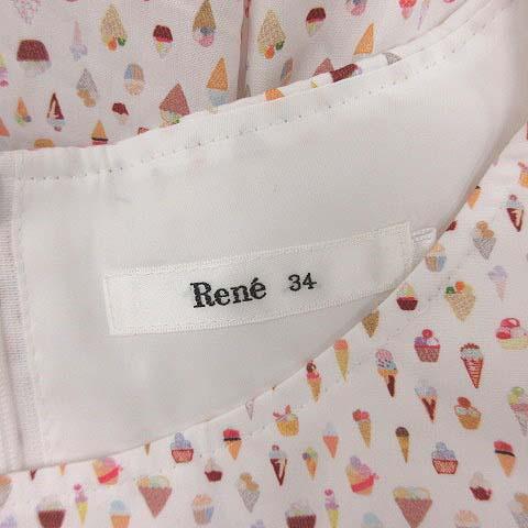 正規品 ルネ 年製 ワンピース ノースリーブ ひざ丈 34 白 マルチカラー ひざ丈ワンピース Hautarzt Oebbecke De