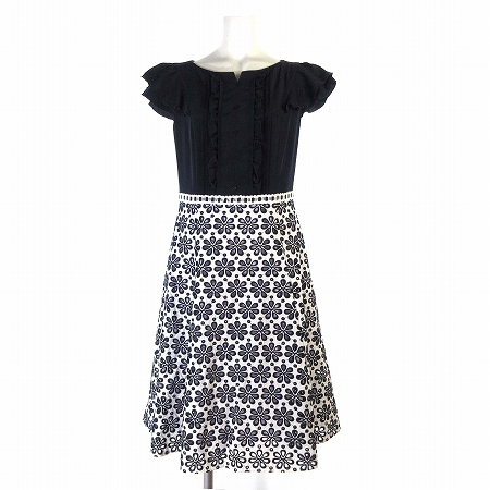 大特価 トッカ Tocca 18ss ワンピース ひざ丈 フレア 半袖 Alize ドレス 切替 ボーラー 花柄 刺繍 紺 ネイビー 0 レディース セール