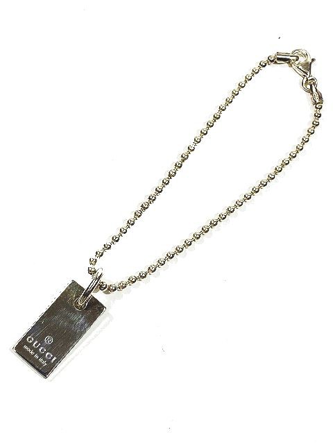 【中古】グッチ GUCCI ボールチェーン ロゴプレート ブレスレット アクセサリー シルバー925 レディース ▲A6