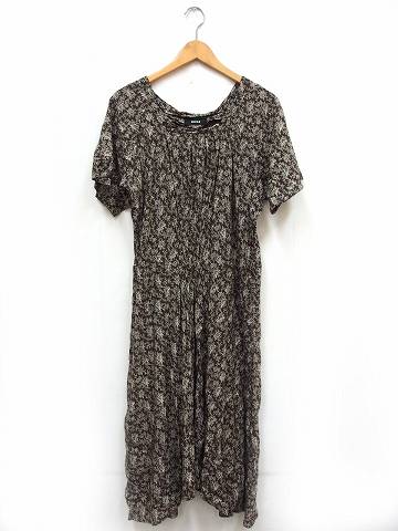 再再販 ズッカ Zucca ワンピース ロング 半袖 丸首 タック フレアー 総柄 M ブラウン 茶 C レディース 開店祝い Dududustore Com Br