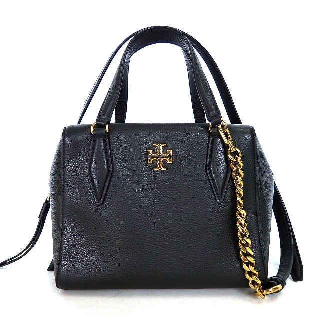 【】トリーバーチ TORY BURCH 2WAY レザー ハンドバッグ ショルダーバッグ チェーン 鞄 ブラック/ゴールド金具 黒