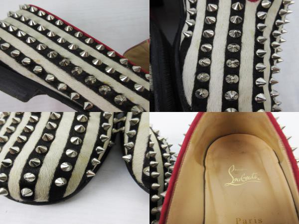 【中古】クリスチャンルブタン Christian louboutin ローファー シューズ ローラーボーイ ストライプ スタッズ ハラコ 44