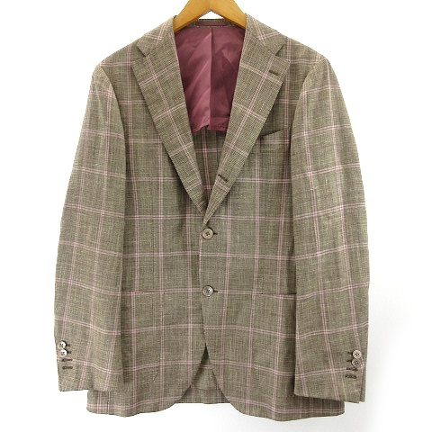 新規購入 Il ブリッラ ペル イルグースト Brilla Per ピンク Il Gusto テーラードジャケット Brilla 段返り チェック グレージュ ピンク 48 メンズ Milieu c1 Jycomputers Net