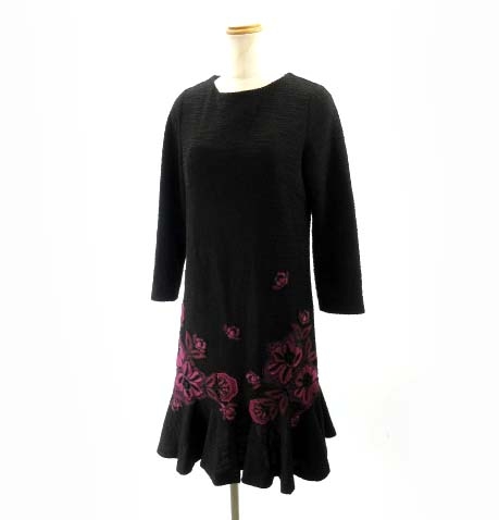 スペシャルset価格 グレースコンチネンタル Grace Continental 18aw 裾フリルワンピース ドレス 花柄刺繍 黒 ブラック ボルドー 38 M 希少 大人気 Www Centrodeladultomayor Com Uy