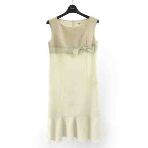 在庫限り 完売次第終了ぽっきりsale ルネ Rene ノースリーブ裾フリルワンピース ドレス リボン アイボリーベージュ 34 S Ibo11 レディース お洒落 Arnabmobility Com
