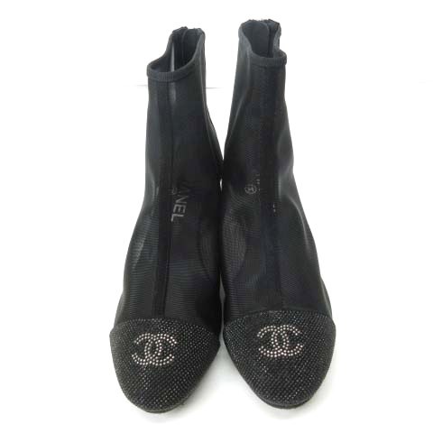 【中古】未使用品 シャネル CHANEL 2020Cruise シースルーブーティ ココマーク チュール 黒 ブラック 37 約23.5cmの