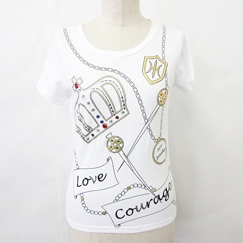 中古 未使用品 プチプードル Petit Poudre カットソー Tシャツ 半袖 丸首 ビジュー プリント 綿 コットン 白 ホワイト 黒 ブラック Mの通販はau Pay マーケット ブランド古着のベクトル 商品ロットナンバー