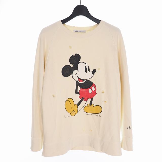 お歳暮 ロンハーマン Ron Herman ディズニー Disney ミッキー プリント スウェット ダメージ加工 M ベージュ 驚きの値段 Prawasnow In