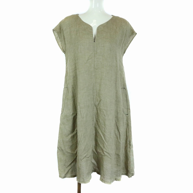 在庫処分特価 パラスパレス フレアワンピース ミモレ ロング スキッパー リネン 麻 フレンチスリーブ 2 M ベージュ お洒落無限大 Centrodeladultomayor Com Uy