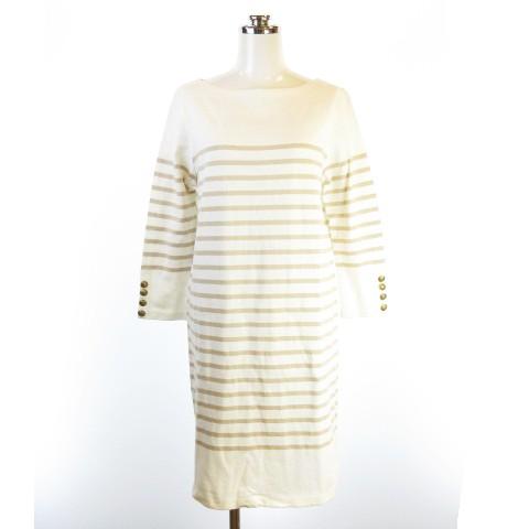 中古 自由区 オンワード樫山 バスクワンピース 綿100 ボーダー 七分袖 膝丈 春夏 アイボリー ベージュ 40の通販はau Pay マーケット ブランド古着のベクトル 商品ロットナンバー