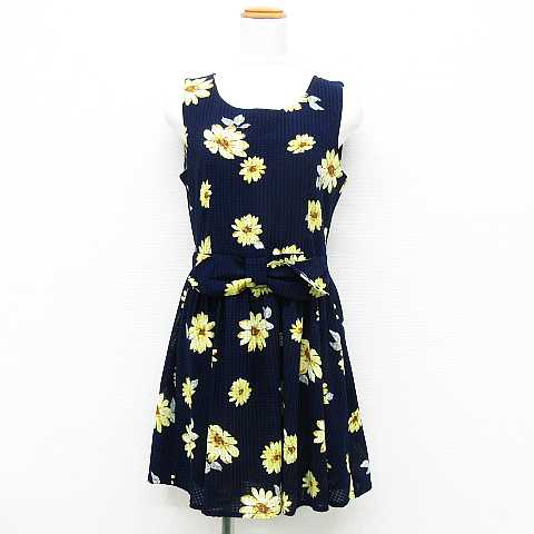 中古 As Know As ワンピース ドレス ノースリーブ ミニ丈 フレア 花柄 チェック柄 リボン ネイビー マルチカラー Mの通販はau Pay マーケット ブランド古着のベクトル 商品ロットナンバー