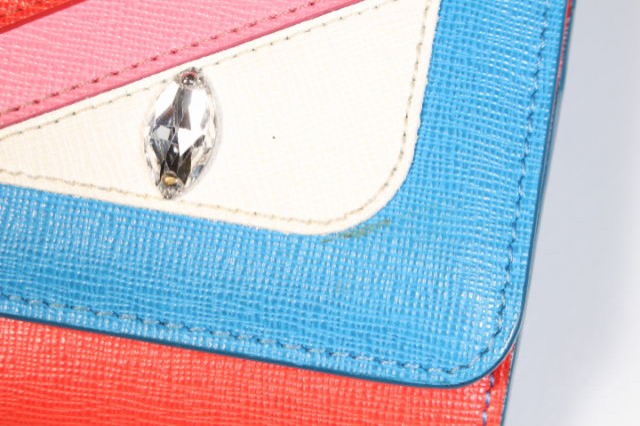 中古 フェンディ Fendi モンスター 長財布 二つ折り ビジュー 赤