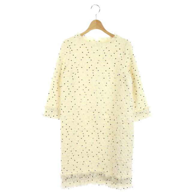 Web限定 グレースコンチネンタル Grace Continental 16年 ワンピース 膝丈 フリンジ ツイード ドット 36 アイボリー 好評 Blockaday Com