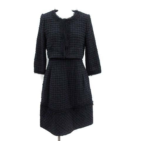 大切な人へのギフト探し セットアップ Blendツイード 17年製 中古 フォクシー スーツ 紺 38 ワンピース ノーカラージャケット その他アウター Sutevalle Org