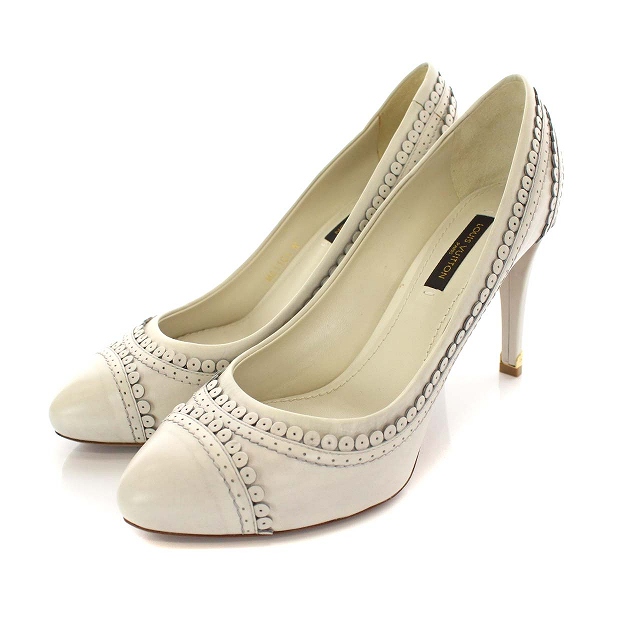 保証1年 ルイヴィトン Louis Vuitton パンプス ハイヒール ピンヒール レザー 36 5 23cm グレージュ レディース 純正人気 Triplex Ee