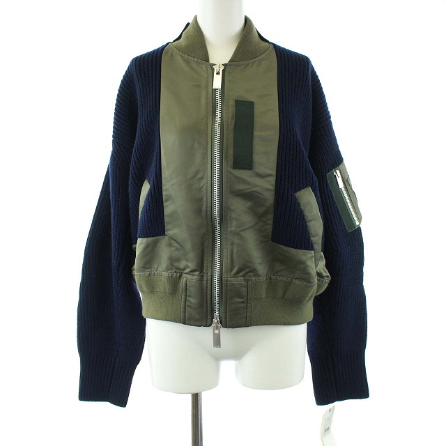 人気のファッションブランド ニット 中綿 ボンバージャケット ミリタリージャケット Ma 1 ドッキング サカイ 中古 未使用品 切替 紺 カーキ 1 ブルゾン