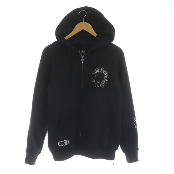 【中古】クロムハーツ CHROME HEARTS スウェットパーカー ジップアップ プリント S 黒 ブラック /MY ■EC メンズ