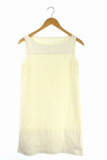 中古 ボールジー Ballsey トゥモローランド ワンピース 膝丈 切替 レース ノースリーブ 38 白 Ha レディース