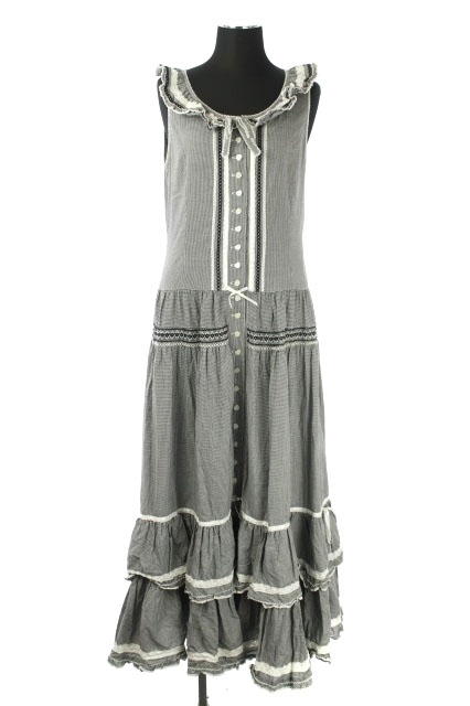 高知インター店 ピンクハウス Pink House フリルチェックワンピース ロング ノースリーブ 黒 白 Kn Os Sh レディース 特別送料無料 Diquinsa Com Mx