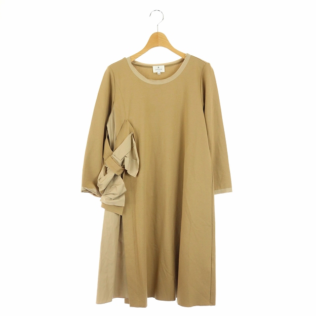 お買い求めしやすい価格 ランバンオンブルー Lanvin En Bleu サイドリボンワンピース ひざ丈 フレア 長袖 38 茶 ブラウン Cm Os 在庫処分セール Arnabmobility Com