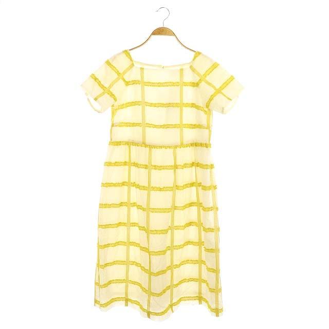 手数料安い ジェイ エムデヴィッドソン J M Davidson オーガンジーチェックワンピース ひざ丈 半袖 8 白 黄 Df Os 正規販売代理店 Endocenter Com Ua