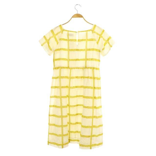 激安ブランド ジェイ エムデヴィッドソン J M Davidson オーガンジーチェックワンピース ひざ丈 半袖 8 白 黄 Df Os 大人気 Farmerscentre Com Ng