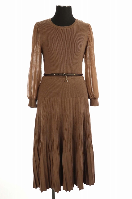 包装無料 送料無料 アプワイザーリッシェ aw ベルト付きニットワンピース ロング 長袖 切替 フレア 1 茶 ココアブラウン 爆熱 Www Iacymperu Org