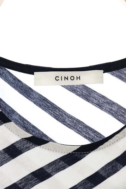 初回限定 チノ Cinoh Hard Twist Jersey Dress ボーダー ワンピース ノースリーブ 台形 ロング ロゴ金ボタン 38 白 紺 値引 Olsonesq Com