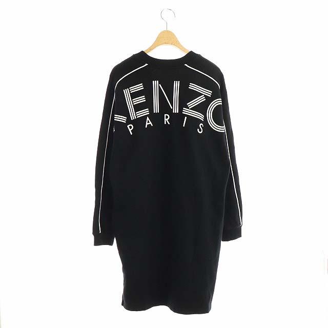 在庫処分大特価 ケンゾー Kenzo Vネック スウェットワンピース 膝丈 長袖 バックプリント ライン Xs 黒 ブラック Es Os ランキング受賞 Icctower Mn