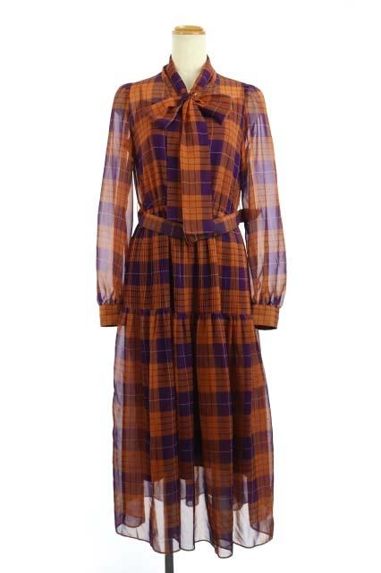 プレミアム ダイアグラム グレースコンチネンタル ワンピース 長袖 プリーツ ロング ベルト 36 テラコッタ 紫 レディース 安心の日本製 Carlavista Com