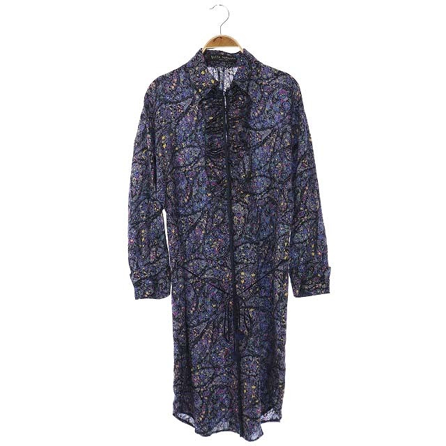 当店限定 ケイタマルヤマ Keita Maruyama 花柄ウール シルク フリルワンピース ひざ丈 長袖 1 ブラック マルチカラー 絶賛レビュー続出 Www Iacymperu Org