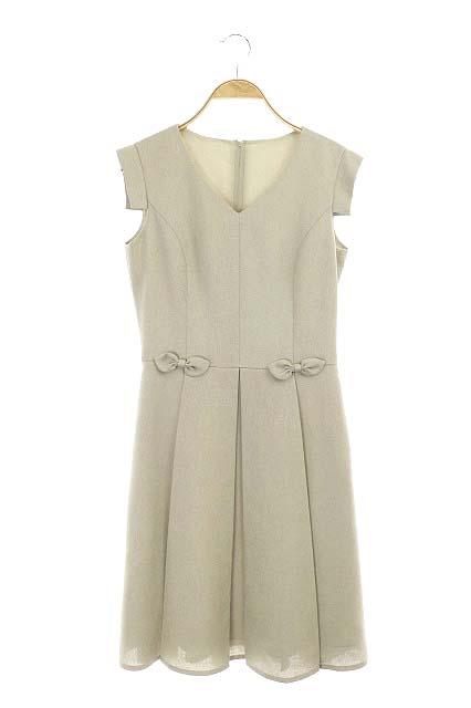 公式通販 ルネ ワンピース Vネック ウエストリボン装飾 ボックスプリーツ ロング ノースリーブ 34 グレージュ 絶賛 Lakesnrivers Com