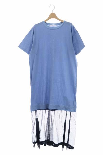 新品本物 トーガ プルラ Toga Pulla メッシュドレス ワンピース ロング 切替 半袖 36 青 黒 ブルー レディース 人気特価激安