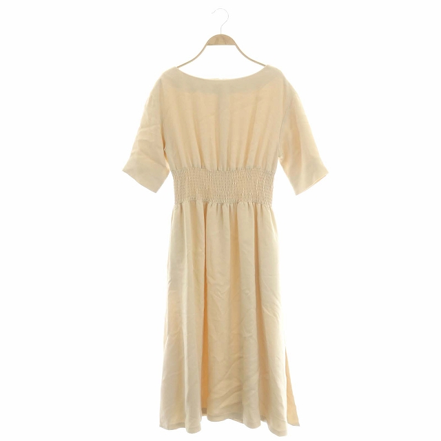 中古 エブール Ebure ワンピース 半袖 フレア ロング ウエストゴム ボートネック 36 ベージュ Os レディース Www Koikhai Com