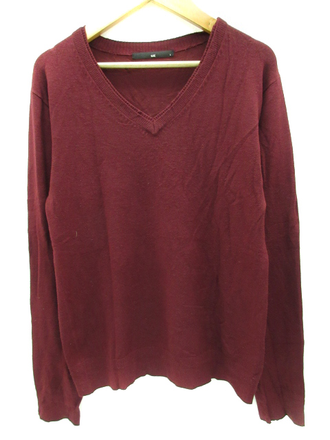 中古 ハレ Hare ニット セーター 長袖 Vネック 無地 S ワインレッド