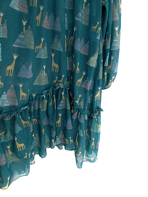 中古 ネネット ワンピース ミニ Uネック 長袖 総柄 シースルー オーバーサイズ 2 エメラルドグリーン レディースの通販はau Wowma ワウマ ブランド古着のベクトル 商品ロットナンバー