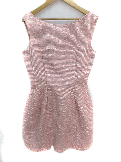 中古 ザラウーマン ワンピース ニット ミニ ノースリーブ ツイード ベアバック S ピンク 白 ホワイト レディース