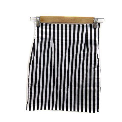 中古 エモダ Emoda スカート タイト ミニ丈 ストライプ柄 S 白 ホワイト 黒 ブラック Sy7 レディース