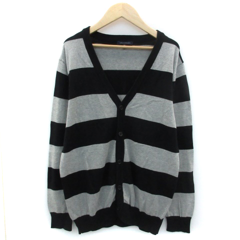 中古 アーバンリサーチ Urban Research カーディガン ミドル丈 Vネック ボーダー柄 38 ブラック 黒 グレー