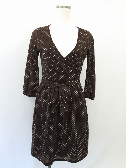 エニィファム Anyfam ワンピース スカート カシュクール 7分袖 ドット 2 ブラウン 茶 Ut8 レディース Dyisol Com