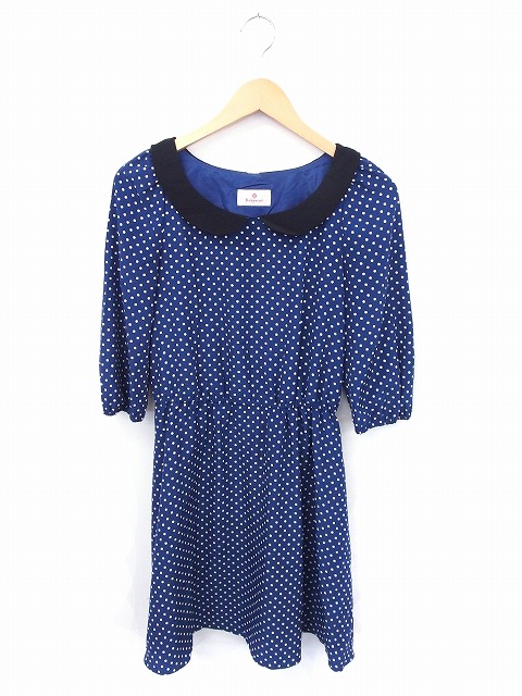 中古 ルビーリベット Rubyrivet ワンピース 水玉柄 ドット 丸襟 七分袖 ひざ丈 36 ネイビー 紺 Ft15 レディースの通販はau Wowma ワウマ ブランド古着のベクトル 商品ロットナンバー