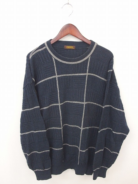 中古 アラミス Aramis ニット セーター チェック 丸首 綿 コットン 麻 リネン混 長袖 Ll 紺 灰 ネイビー グレーの通販はau Pay マーケット ブランド古着のベクトル 商品ロットナンバー 392953585